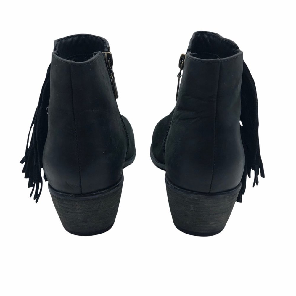 Clarks Artisan Ankle Boots Women Size 9.5 Western Black Leather Side Fringe - Picture 3 of 7